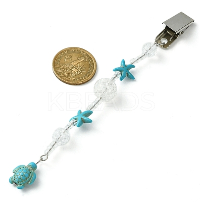 Ocean Theme Dyed Synthetic Turquoise Starfish & Turtle Credit Card Clip Pullers JEWB-BR00130-02-1