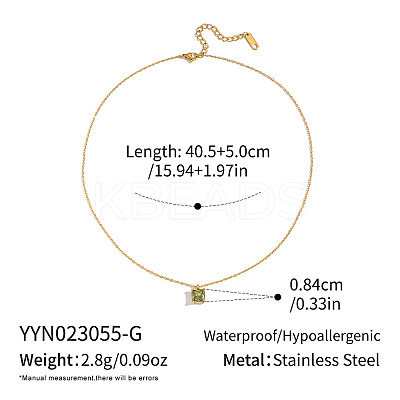 Square Cubic Zirconia Pendant Necklaces with 304 Stainless Steel Real 18K Gold Plated Cable Chains for Women DB6787-1-1
