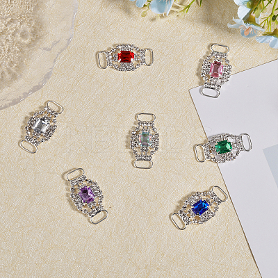 14Pcs 7 Colors Silver Plated Brass Rhinestone Connector Charms RB-CA0001-06-1