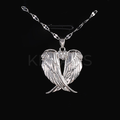 Heart Wing Brass Clear Cubic Zirconia Pendant Necklaces for Women FS-WGF93AE-01-1