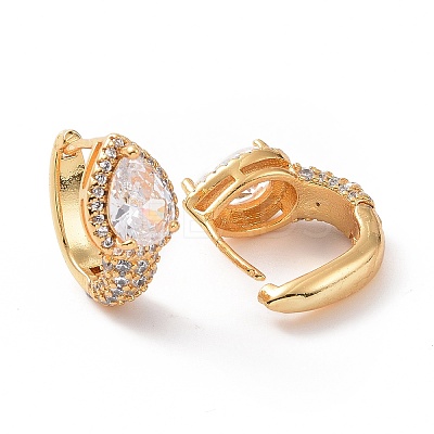 Clear Cubic Zirconia Teardrop Hoop Earrings EJEW-C008-19G-1