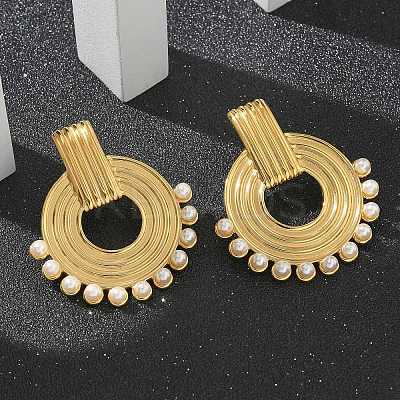 304 Stainless Steel ABS Imitation Pearl Stud Earrings EJEW-M069-02G-1