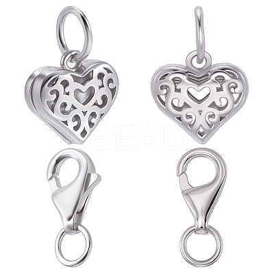2Pcs Rhodium Plated Hollow Out 925 Sterling Silver Heart Charms STER-BBC0008-22-1