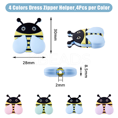 16Pcs 4 Colors Bees Food Grade Eco-Friendly Silicone Focal Beads SIL-DC0001-42-1