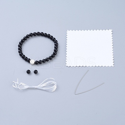 Feng Shui Natural Black Agate(Dyed & Heated) Beaded Stretch Bracelets BJEW-JB05021-03-1