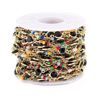 Handmade Brass Glass Flat Round Link Chains CHC-D031-07G-1