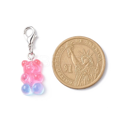 Transparent Gradient Color Resin Bear Pendant Decorations HJEW-JM00768-1