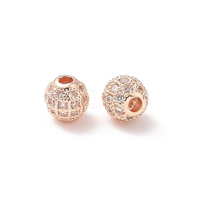 Round Brass Micro Pave Cubic Zirconia Beads ZIRC-N016-01RG-6MM-1