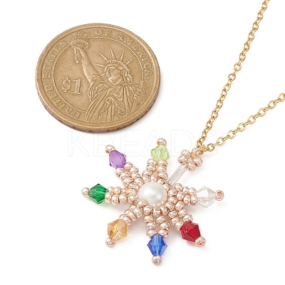 Glass Bead Braided Star Pendant Necklace NJEW-MZ00021-1