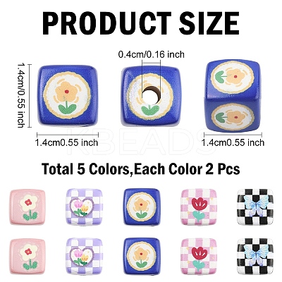 10Pcs 5 Colors Opaque Acrylic Beads SACR-YW0001-90-1