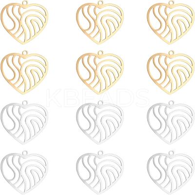 12Pcs 2 Colors 201 Stainless Steel Filigree Charms STAS-UN0029-90-1