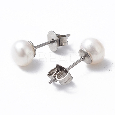 Natural Pearl Ear Studs EJEW-P223-01B-P03-1
