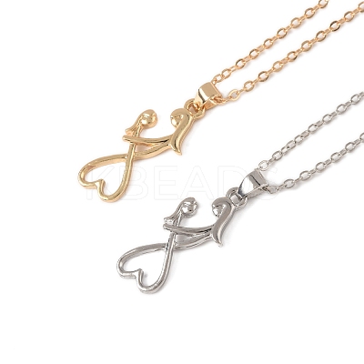 2Pcs 2 Colors Mom Daughter Hand in Hand Family Heart Alloy Pendant Necklaces NJEW-FS0001-10B-1