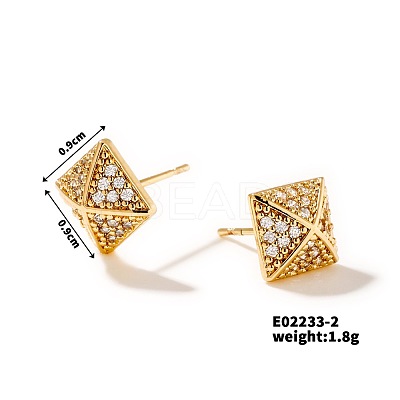Shiny Delicate Stud Earrings with Vintage Pyramid Design and Full Rhinestones DN2291-2-1