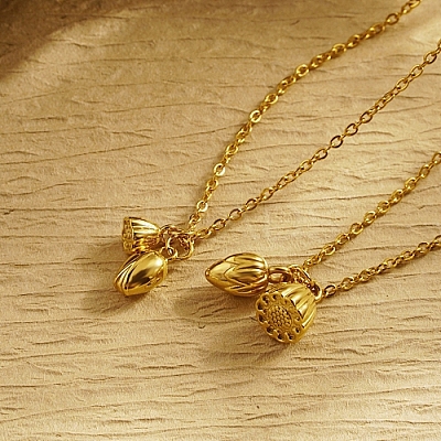 Lotus Pod 304 Stainless Steel Pendant Necklaces for Women TL8108-1-1