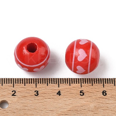 Valentine's Day Spray Painted & Printed Wood European Beads WOOD-L023-03C-1