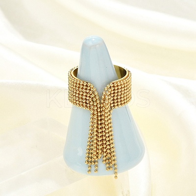 Round Ball Tassel 304 Stainless Steel Cuff Rings for Women RJEW-U039-03G-1