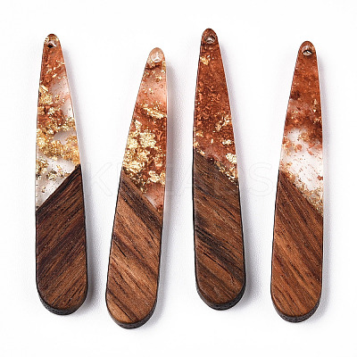 Transparent Resin & Walnut Wood Pendants RESI-N039-69D-1