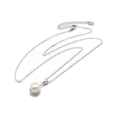 Natural Pearl Pendant Necklace with 925 Sterling Silver Paperclip Chains NJEW-I124-149-1