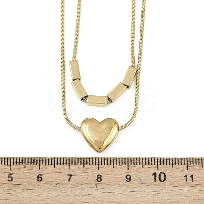 304 Stainless Steel Heart Pendant Double Layer Necklaces for Women NJEW-K298-01G-1