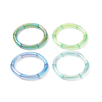 4Pcs 4 Color Acrylic Curved Tube Stretch Bracelets Set for Women BJEW-JB09305-03-1