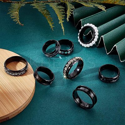 10Pcs Stainless Steel Grooved Finger Ring Settings STAS-UN0039-22B-1