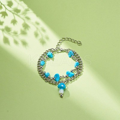 Synthetic Turquoise(Dyed) Chips Beaded Double Line Multi-strand Bracelet BJEW-JB08669-1