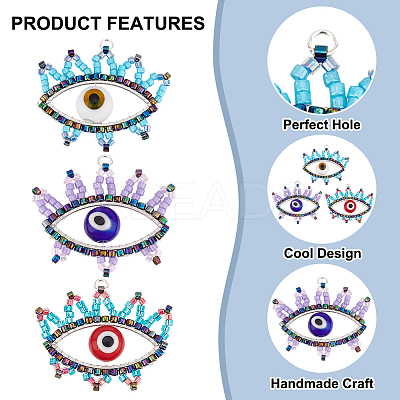 6Pcs 3 Colors Glass Seed Beaded Pendants PALLOY-GO00026-1