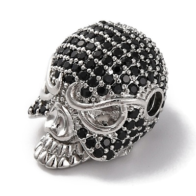 Skull Shape Rack Plating Brass with Cubic Zirconia Beads KK-S406-14P-1