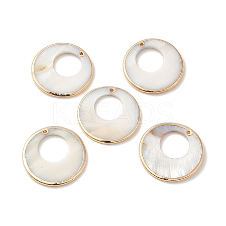 Electroplated Natural Freshwater Shell Pendants with Golden Plated Brass Edge SHEL-M019-02G-1
