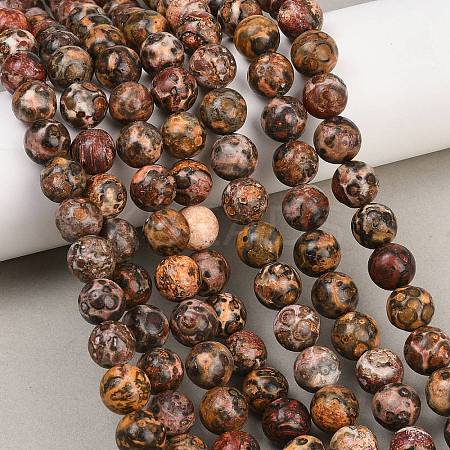 Natural Leopard Skin Jasper Round Bead Strands G-P072-45-10mm-1