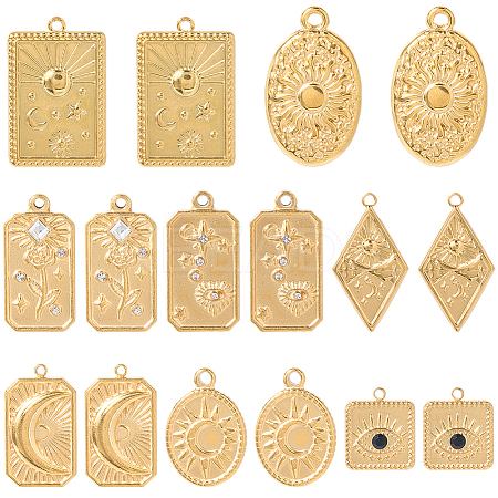 16Pcs 8 Styles 304 Stainless Steel Pendants STAS-SC0010-14-1