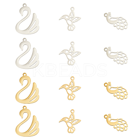 24Pcs 6 Style 201 Stainless Steel Charms STAS-DC0008-61-1