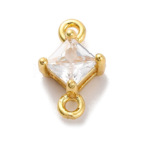 Brass Cubic Zirconia Rhombus Connector Charms KK-F894-12G-06-1