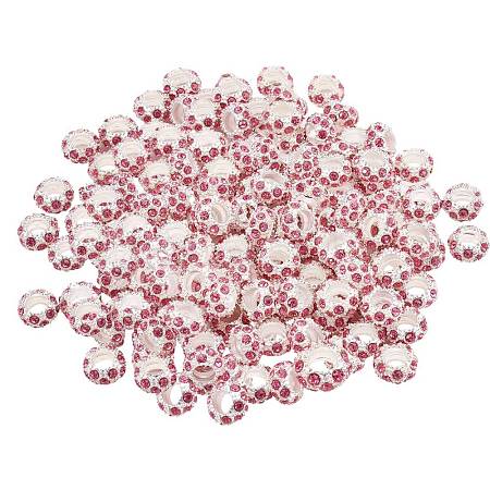   100PCS Pink Alloy Crystal Rhinestone Beads 11x6mm Large Hole European Beads for Jewelry Making CPDL-PH0001-09-1