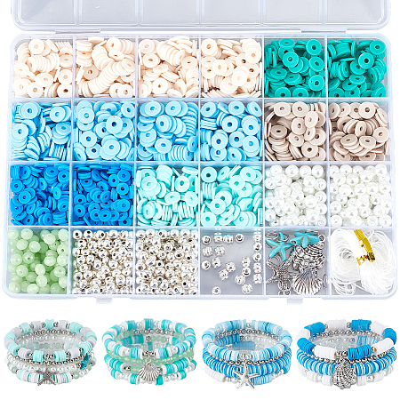 DIY Ocean Theme Synthetic Howlite Stretch Bracelet Making Kit DIY-SC0025-02-1