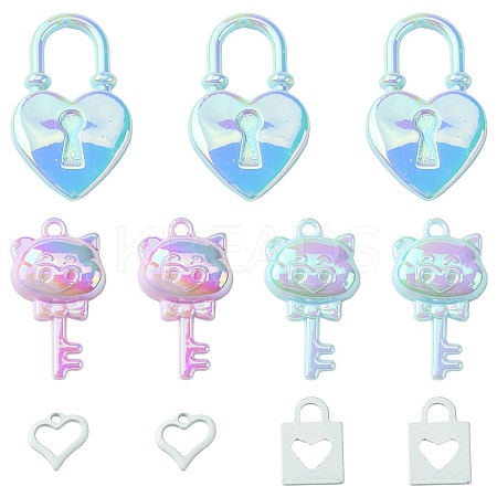 8Pcs 4 Styles Spray Painted 201 Stainless Steel & UV Plating Acrylic Pendant FIND-FS0002-09-1