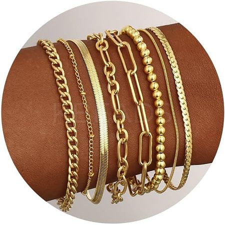 8Pcs Bohemian Style Alloy Chain Bracelets Kit for Women WG2620E-11-1
