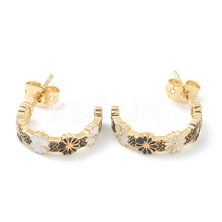 Semicircular Brass Enamel Half Hoop Earrings EJEW-L234-036G-1