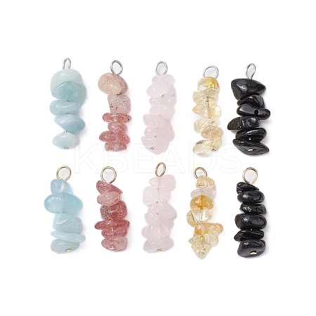 10Pcs 5 Colors 12 Constellation Natural Aquamarine & Citrine & Rose Quartz & Strawberry Quartz & Black Tourmaline Pendants PALLOY-JF02839-01-1