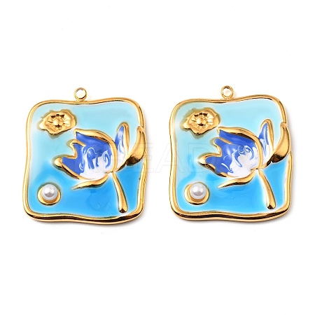 304 Stainless Steel Enamel Pendants STAS-Z145-10G-03-1