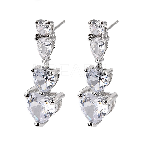 Heart Clear Cubic Zirconia Drop Earring EJEW-C002-06P-RS-1