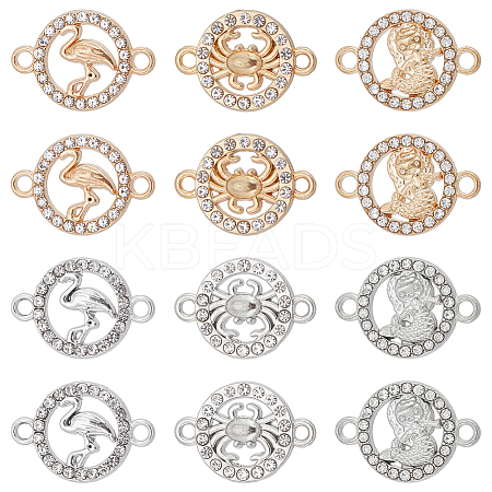 36Pcs 6 Styles Alloy Crystal Rhinestone Connector Charms FIND-SC0007-42-1