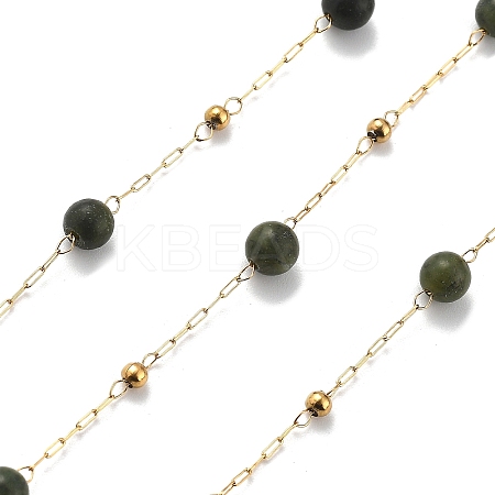 Natural Jade & 304 Stainless Steel Beads Link Chains CHS-K021-08A-08-1