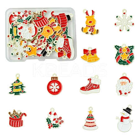 24Pcs 12 Styles Christmas Theme Spray Painted Alloy Enamel Pendants ENAM-FS0002-19P-1