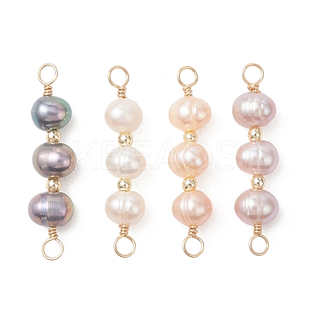 Natural Cultured Freshwater Pearl Potato Beaded Connector Charms PALLOY-JF04929-1