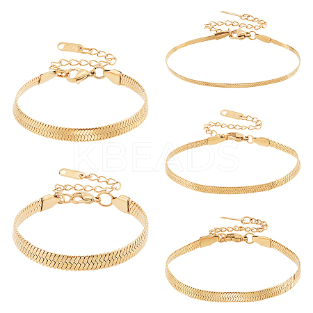   5Pcs 5 Size Ion Plating(IP) 304 Stainless Steel Herringbone Chain Bracelets Set for Men Women BJEW-PH0004-37-1