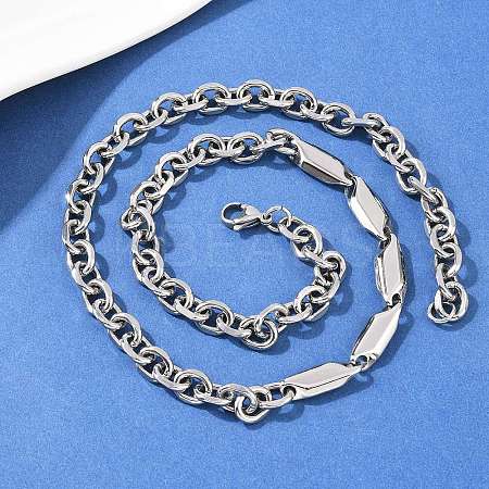 304 Stainless Steel Cable Chain Rhombus Link Chain Necklaces for Men Women NJEW-G186-01P-01-1