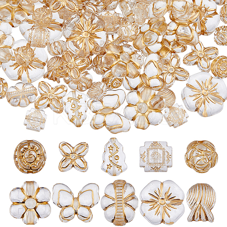 100Pcs 10 Styles Metal Enlaced Transparent Acrylic Beads MACR-DC0001-17-1