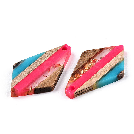 Transparent Resin & Walnut Wood Pendants X-RESI-TAC0017-49-A02-1